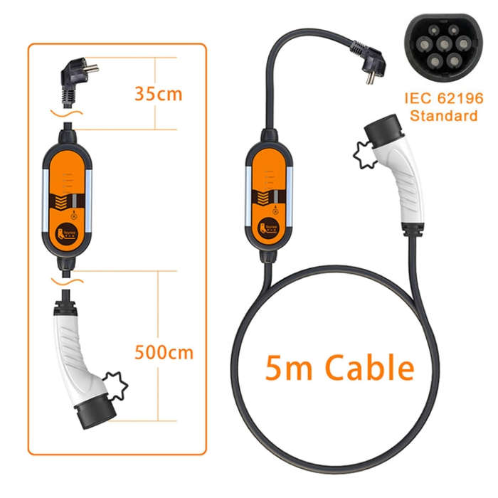 Feyree Portable Adjustable Current Aluminum Alloy New Energy Vehicle Type 2 Charger, Plug: Type 2
