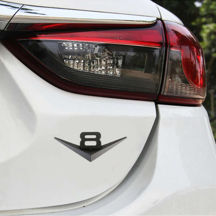 Car Number 8 Personalized Aluminum Alloy Decorative Stickers, Size:10x4x0.4cm (Black)