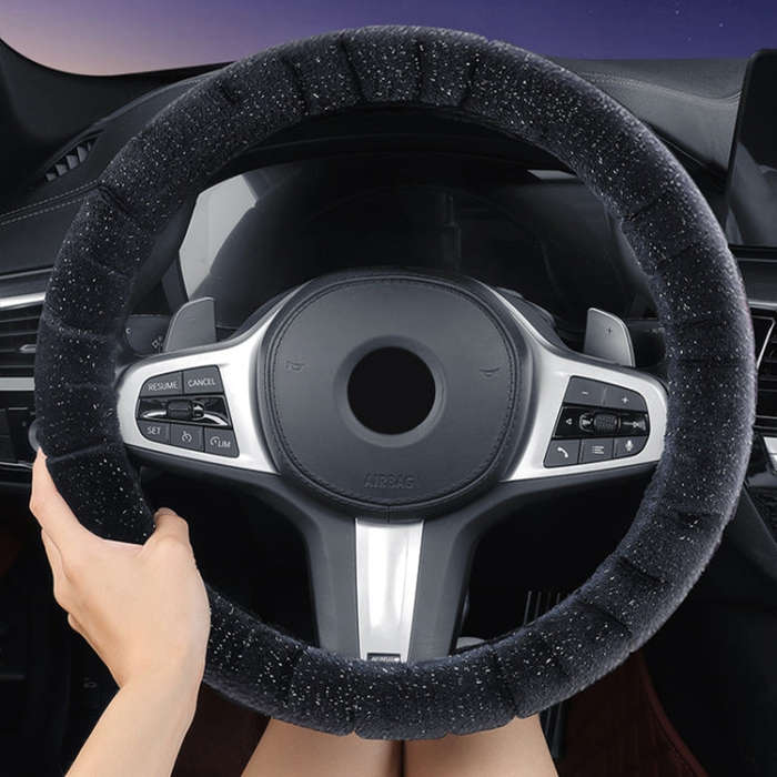 D Style Car Universal Self Heating Plush Warm Anti-skid Steering Wheel Cover, Diameter: 38cm (Grey)