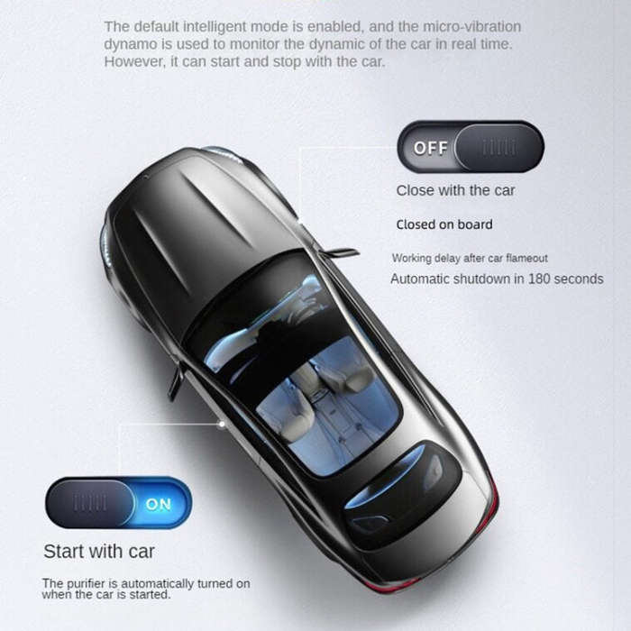 Car Negative Ion Air Purifier with 2 Solid Aromatherapy Sticks (Black)