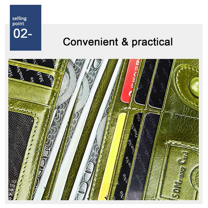 3520 Long Cowhide Leather Folding Anti-magnetic RFID Wallet for Ladies, with Card Slots(Yellowish...