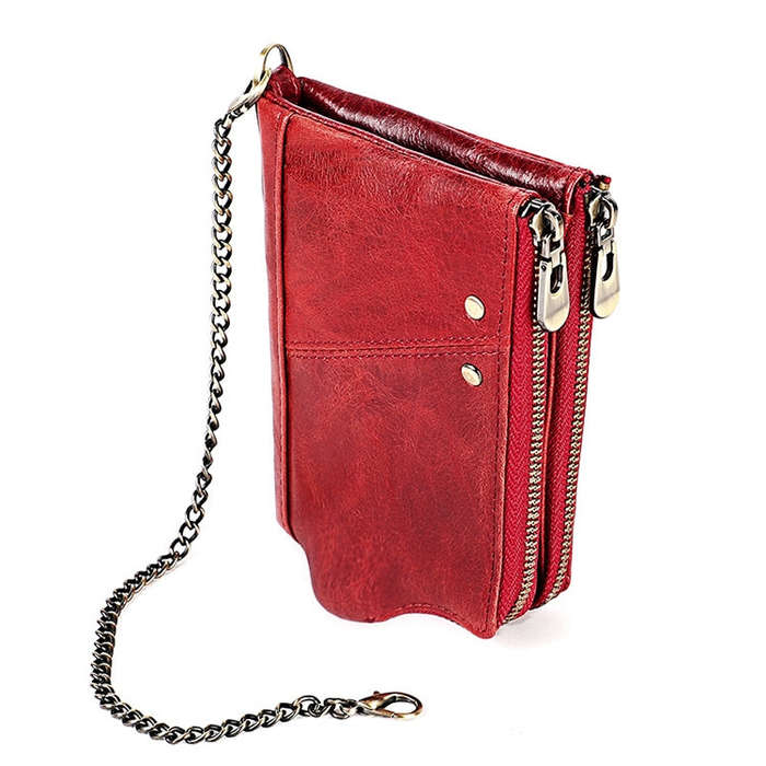 LT3533 Long Crazy Horse Texture Cowhide Leather Folding Anti-magnetic RFID Wallet Clutch Bag for ...