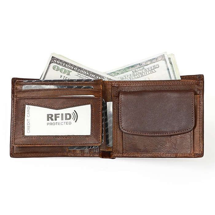 8020 Horizontal Retro Crazy Horse Texture Leather Anti-magnetic RFID Wallet Clutch Bag for Men, w...
