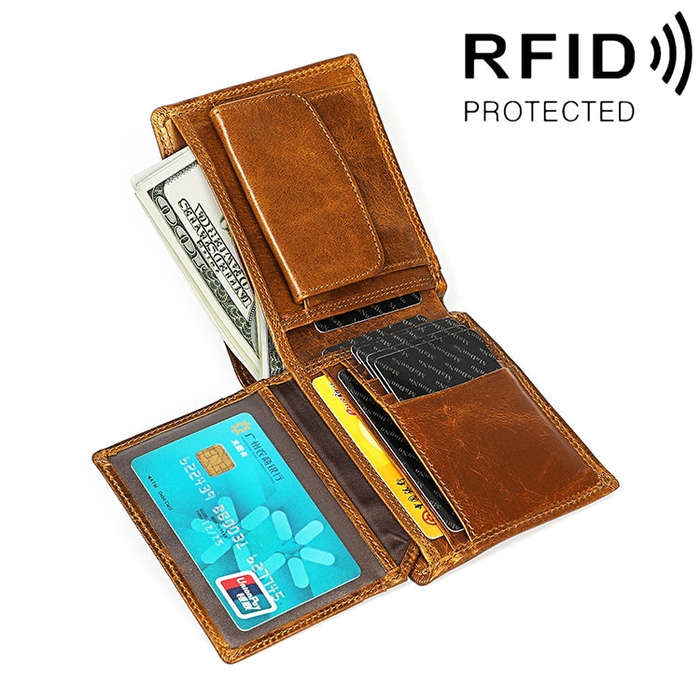 8020 Horizontal Retro Crazy Horse Texture Leather Anti-magnetic RFID Wallet Clutch Bag for Men, w...