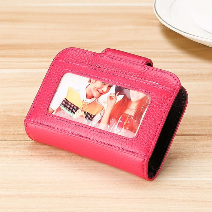 KB188 Horizontal Cowhide Leather Organ Shape Multiple Card Slots Anti-magnetic RFID Wallet for La...