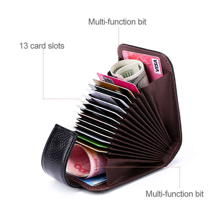KB189 Vertical Cowhide Leather Organ Shape Multiple Card Slots Anti-magnetic RFID Wallet for Ladi...