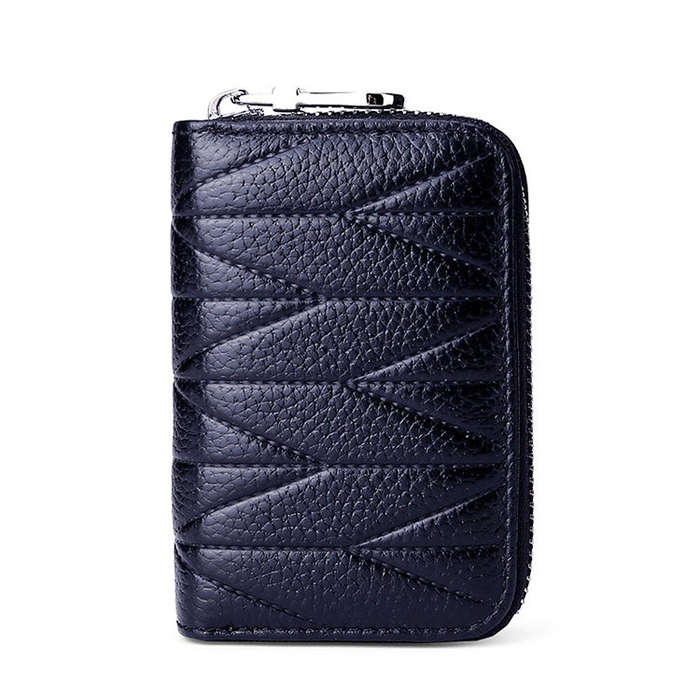 KB191 Zipper Cowhide Leather Organ Shape Multiple Card Slots Anti-magnetic RFID Wallet Clutch Bag...