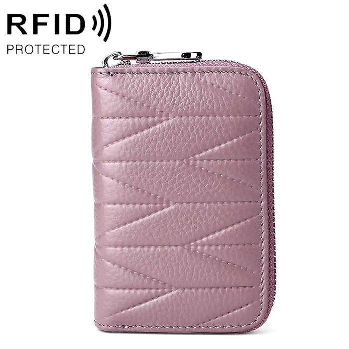 KB191 Zipper Cowhide Leather Organ Shape Multiple Card Slots Anti-magnetic RFID Wallet Clutch Bag...