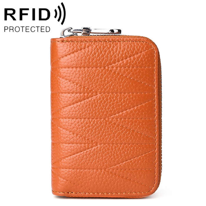 KB191 Zipper Cowhide Leather Organ Shape Multiple Card Slots Anti-magnetic RFID Wallet Clutch Bag...