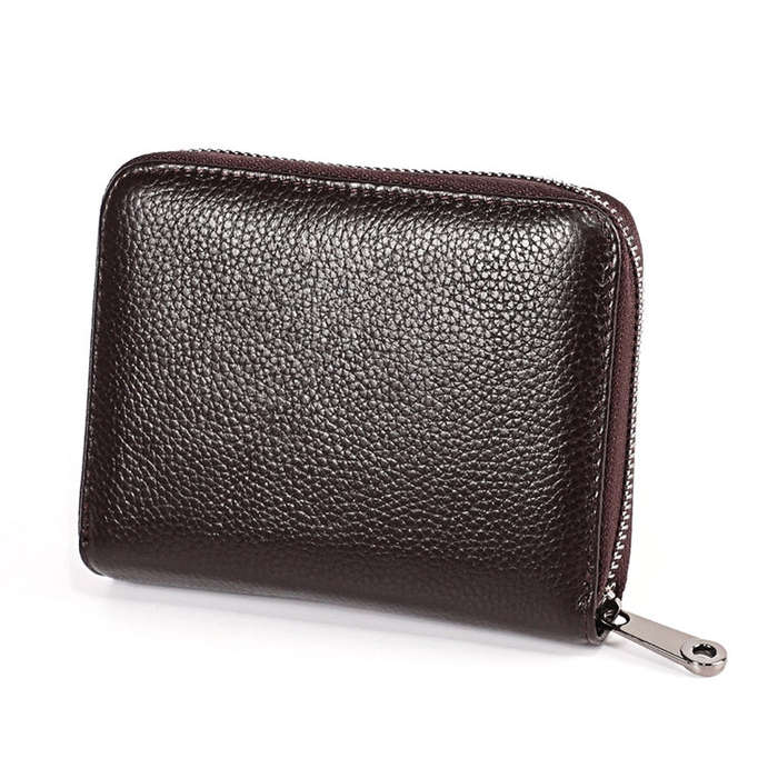 KB195 Zipper Cowhide Leather Double Row Organ Shape Multiple Card Slots Anti-magnetic RFID Wallet...