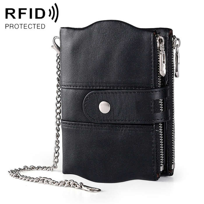 LT3539 Cowhide Leather Zipper Buckle Anti-magnetic RFID Wallet Clutch Bag for Men, with Card Slot...
