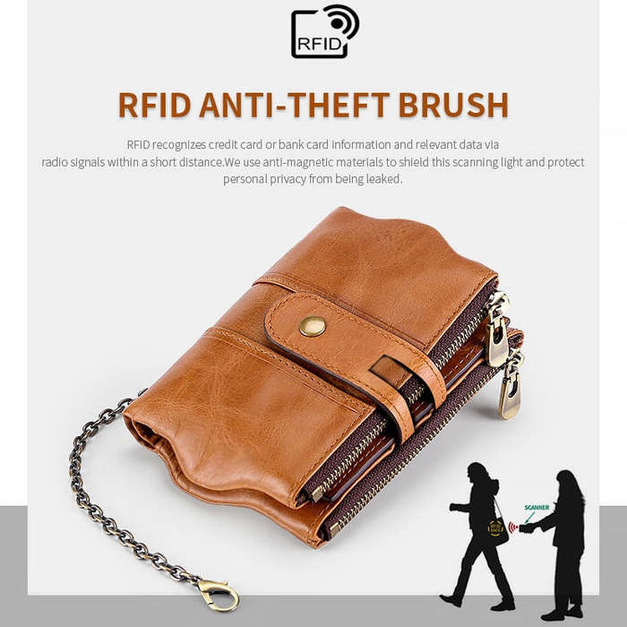 LT3539 Cowhide Leather Zipper Buckle Anti-magnetic RFID Wallet Clutch Bag for Men, with Card Slot...
