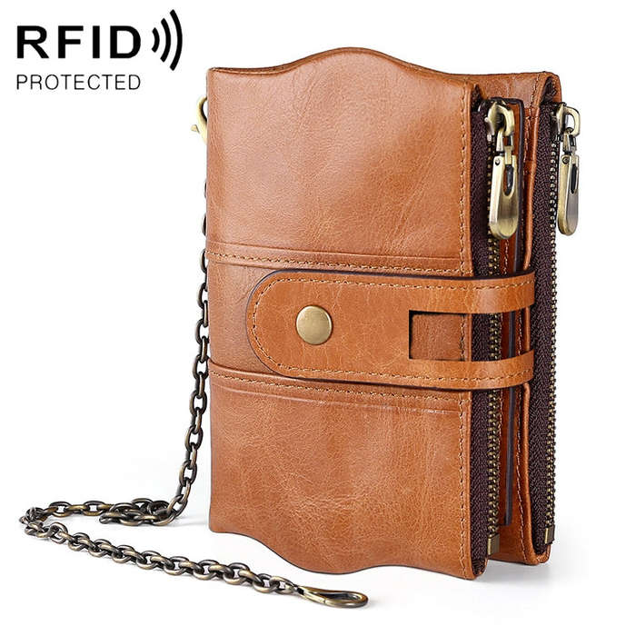 LT3539 Cowhide Leather Zipper Buckle Anti-magnetic RFID Wallet Clutch Bag for Men, with Card Slot...
