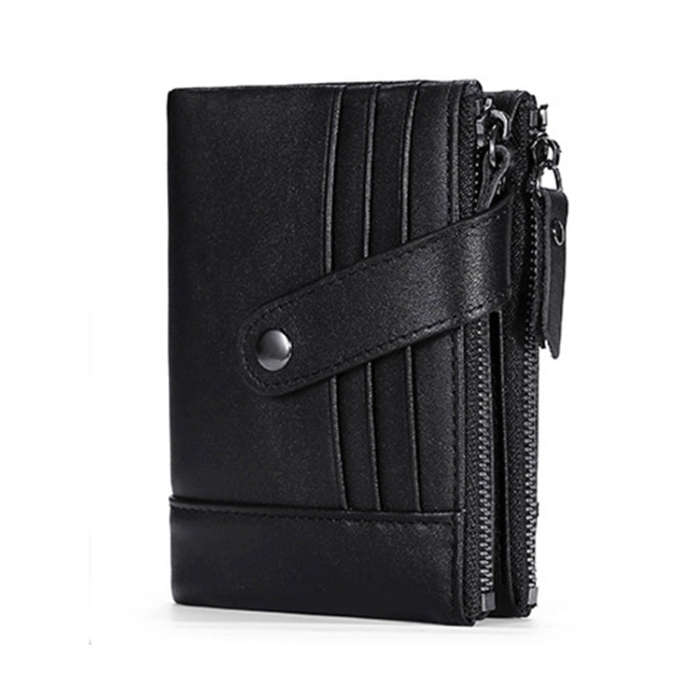 TP-196 Multi-functional Retro Cowhide Leather Multiple Card Slots Dual zipper RFID Wallet(Black)