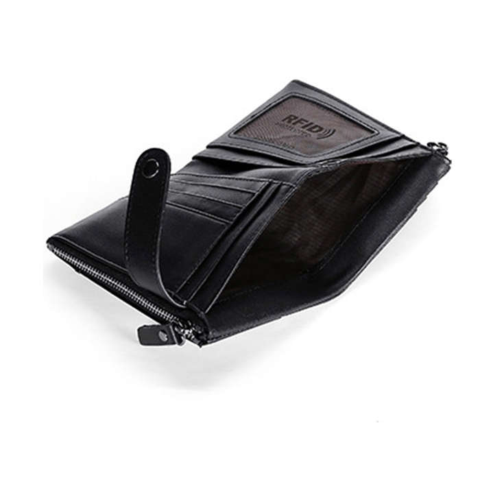 TP-196 Multi-functional Retro Cowhide Leather Multiple Card Slots Dual zipper RFID Wallet(Black)