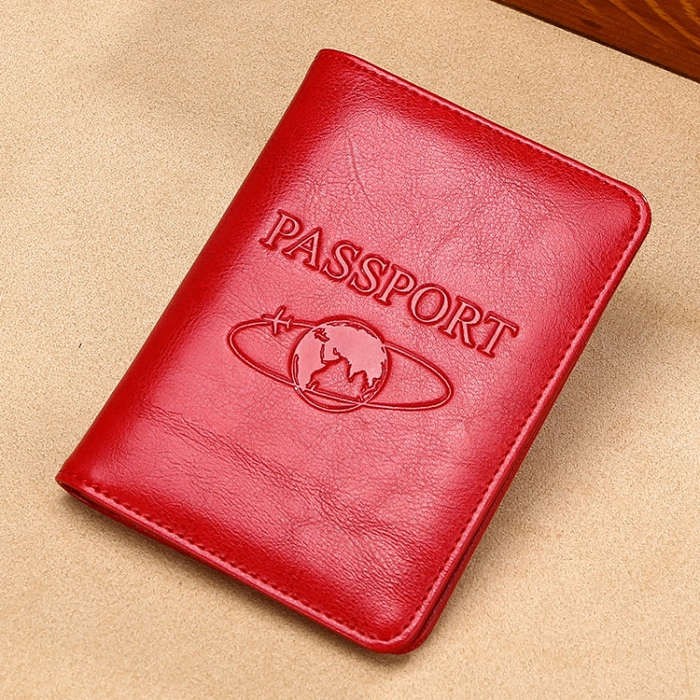 TP-8296 Multi-functional RFID Leather Travel Passport Holder(Red)