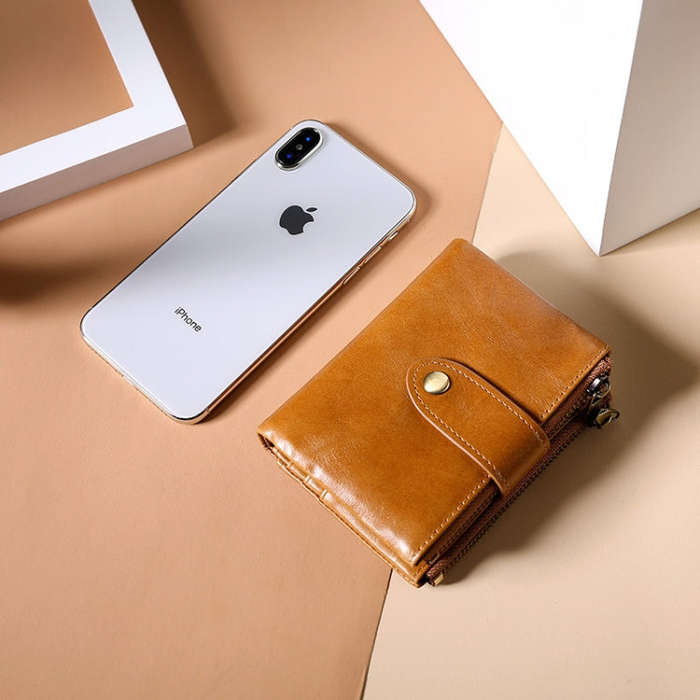 TP-185 Oil Wax Leather Multi-functional RFID Dual Zippers Wallet(Coffee)