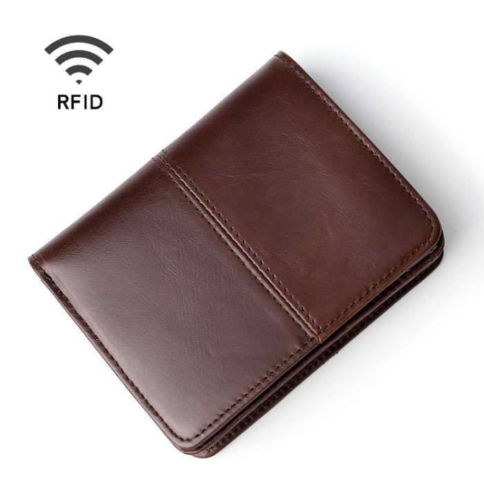 TP-195 Oilskin Leather Multi-functional Change Purse RFID Leather Wallet(Coffee)