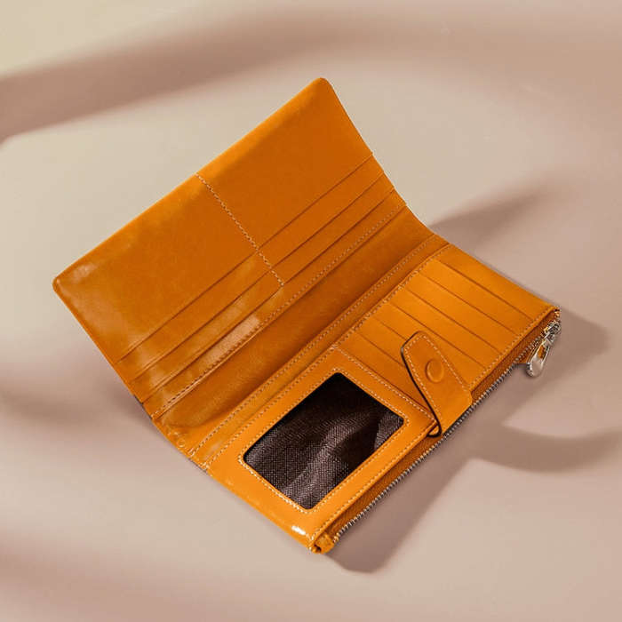 TP-189 Oilskin Leather Multi-functional Zipper RFID Leather Wallet(Brown)