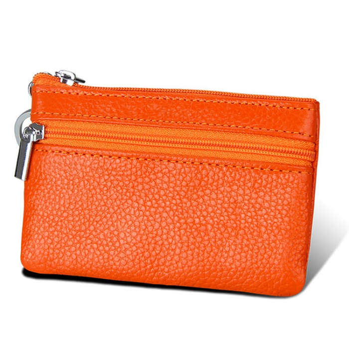 Cowhide Leather Zipper Solid Color Horizontal Card Holder Wallet RFID Blocking Coin Purse Card Ba...