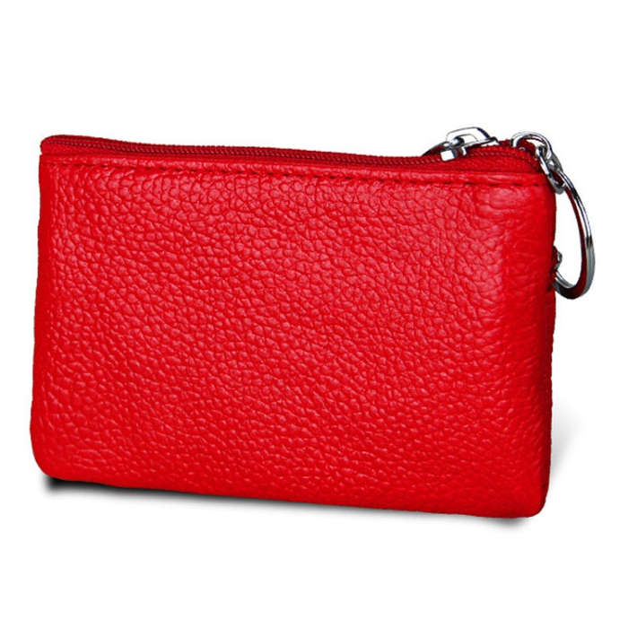 Cowhide Leather Zipper Solid Color Horizontal Card Holder Wallet RFID Blocking Coin Purse Card Ba...
