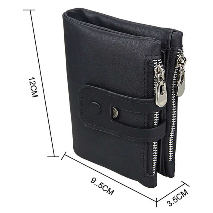Genuine Cowhide Leather Crazy Horse Texture Zipper 3-folding Card Holder Wallet RFID Blocking Coi...