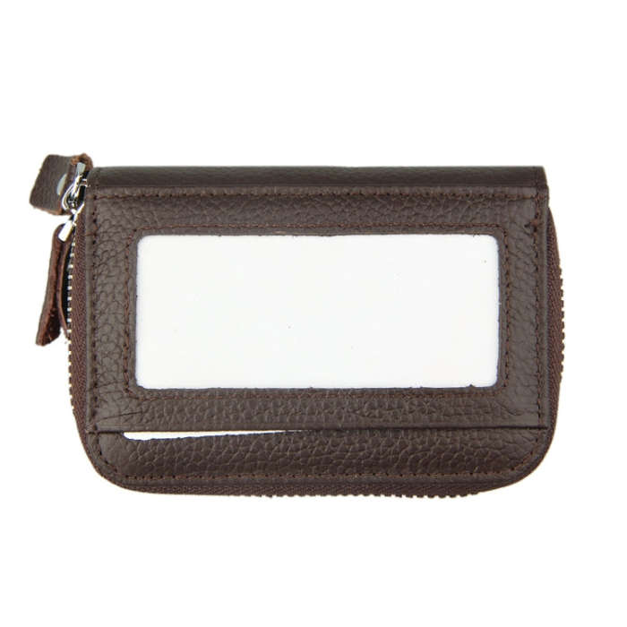 Genuine Cowhide Leather Dual Layer Solid Color Zipper Card Holder Wallet RFID Blocking Coin Purse...