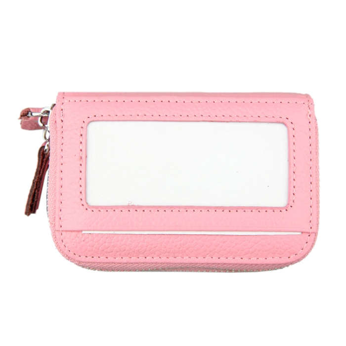 Genuine Cowhide Leather Dual Layer Solid Color Zipper Card Holder Wallet RFID Blocking Coin Purse...
