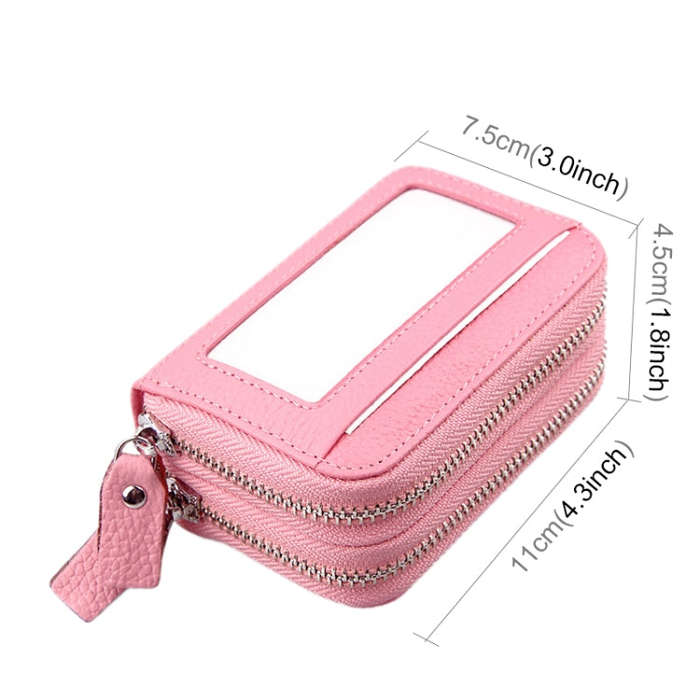 Genuine Cowhide Leather Dual Layer Solid Color Zipper Card Holder Wallet RFID Blocking Coin Purse...