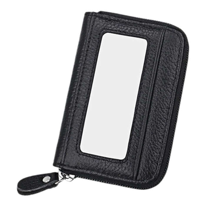 Genuine Cowhide Leather Solid Color Zipper Horizontal Card Holder Wallet RFID Blocking Card Bag P...