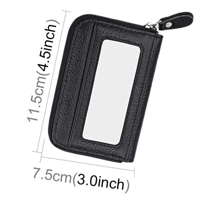 Genuine Cowhide Leather Solid Color Zipper Horizontal Card Holder Wallet RFID Blocking Card Bag P...