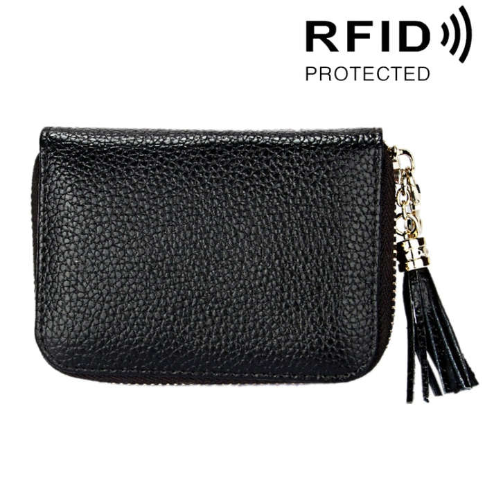 Genuine Cowhide Leather Solid Color Zipper Card Holder Wallet RFID Blocking Card Bag Protect Case...