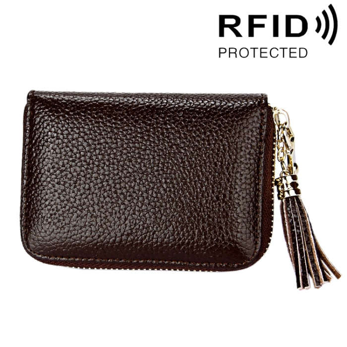 Genuine Cowhide Leather Solid Color Zipper Card Holder Wallet RFID Blocking Card Bag Protect Case...