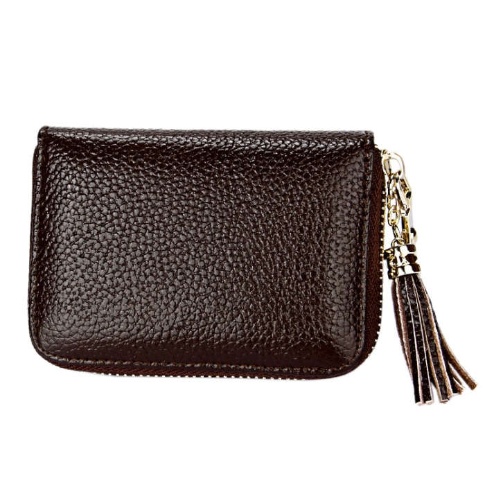 Genuine Cowhide Leather Solid Color Zipper Card Holder Wallet RFID Blocking Card Bag Protect Case...