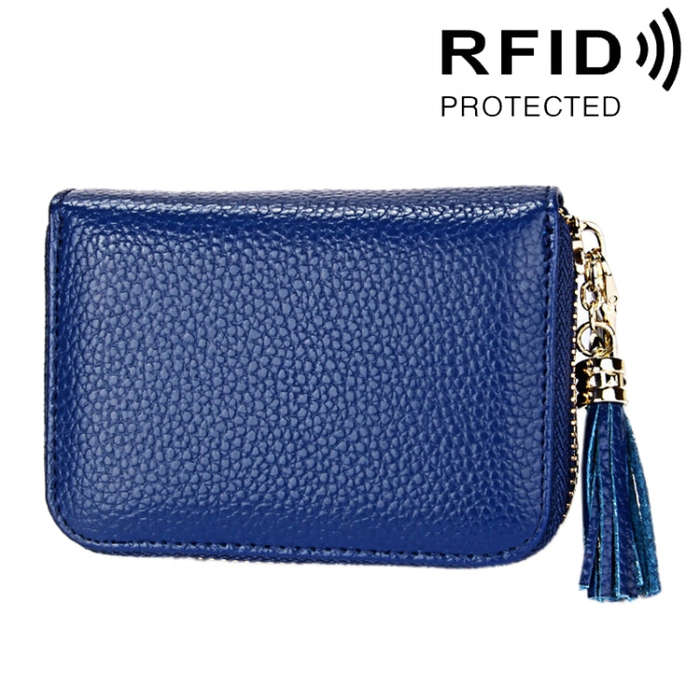 Genuine Cowhide Leather Solid Color Zipper Card Holder Wallet RFID Blocking Card Bag Protect Case...