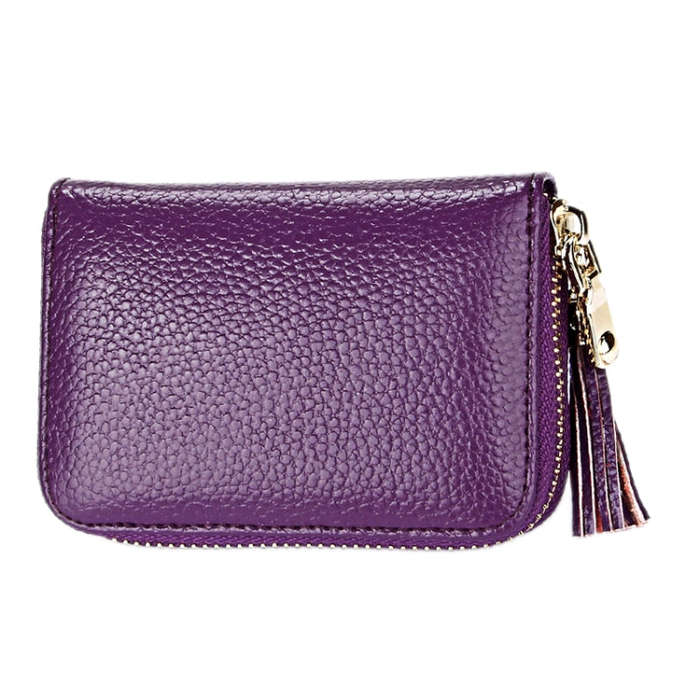 Genuine Cowhide Leather Solid Color Zipper Card Holder Wallet RFID Blocking Card Bag Protect Case...