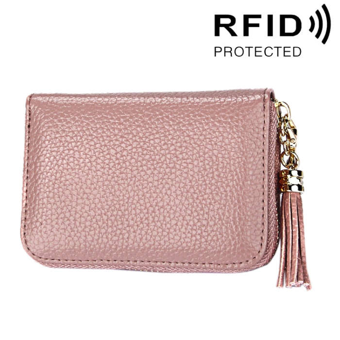 Genuine Cowhide Leather Solid Color Zipper Card Holder Wallet RFID Blocking Card Bag Protect Case...