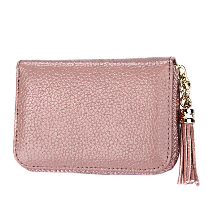 Genuine Cowhide Leather Solid Color Zipper Card Holder Wallet RFID Blocking Card Bag Protect Case...