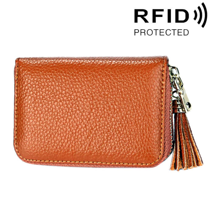 Genuine Cowhide Leather Solid Color Zipper Card Holder Wallet RFID Blocking Card Bag Protect Case...
