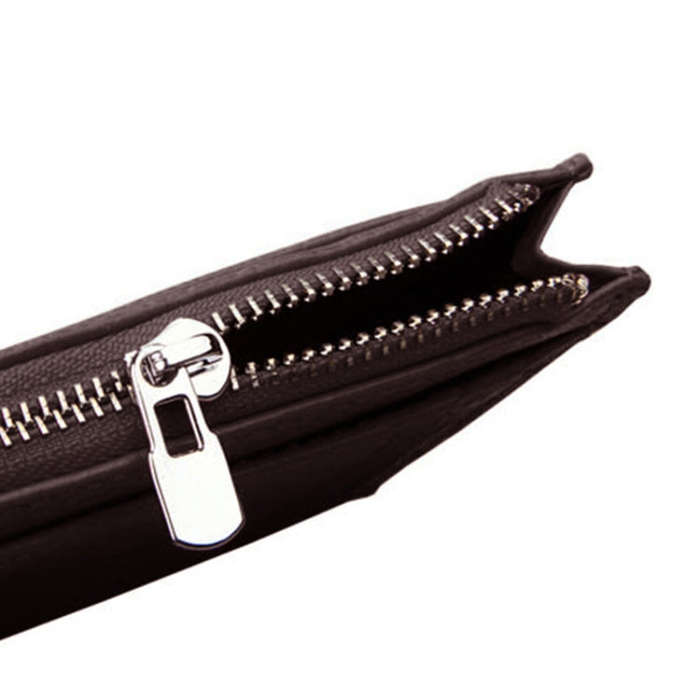 Cowhide Leather Solid Color Zipper Card Holder Wallet RFID Blocking Card Bag Protect Case Coin Pu...