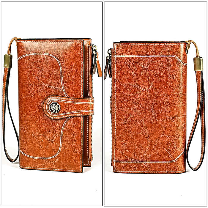 3527 Vintage Oil Wax Texture Large Capacity Long Multi-function Anti-magnetic RFID Wallet Clutch ...