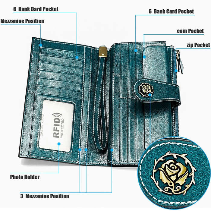 3527 Vintage Oil Wax Texture Large Capacity Long Multi-function Anti-magnetic RFID Wallet Clutch ...