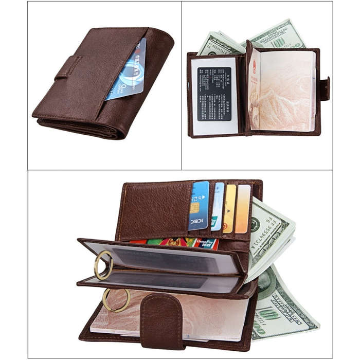 Antimagnet RFID Genuine Leather Wallet / Passport Package / Cowhide Card Slot for man(Coffee)