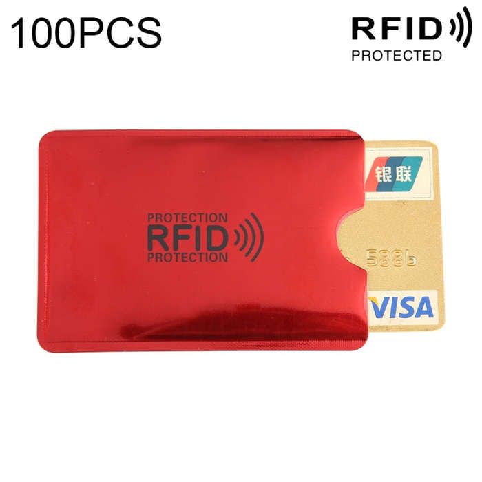 100pcs Aluminum Foil RFID Blocking Credit Card ID Bank Card Case, Size: 9 x 6.3cm (Red)