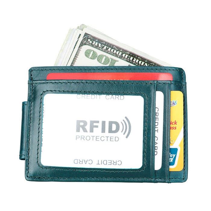KB80 Antimagnetic RFID Crazy Horse Texture Oil Wax Leather Card Holder Wallet Billfold for Men an...