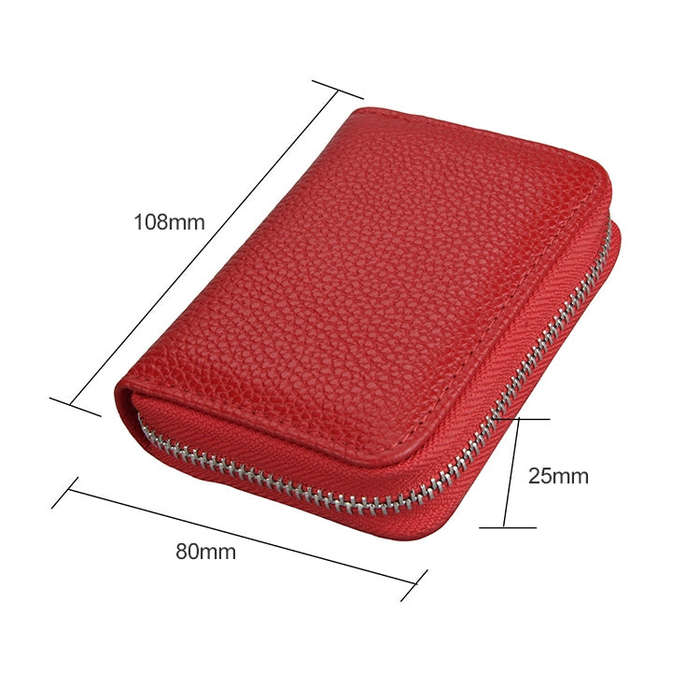 KB205 Antimagnetic RFID Litchi Texture Leather Zipper Large-capacity Card Holder Wallet(Red)