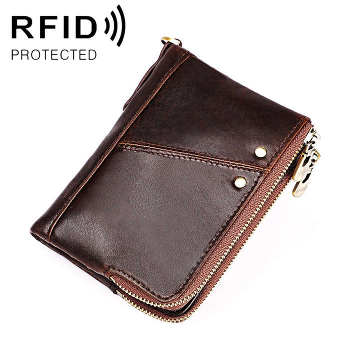 3533 Antimagnetic RFID Top-grain Leather Crazy Horse Texture Men Business Leisure Wallet (Coffee)