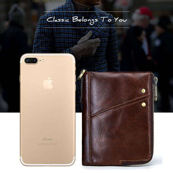 3533 Antimagnetic RFID Top-grain Leather Crazy Horse Texture Men Business Leisure Wallet (Blue)