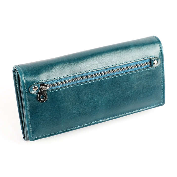 3559 Antimagnetic RFID Multi-function Zipper Retro Top-grain Leather Lady Purse Wallet (Blue)