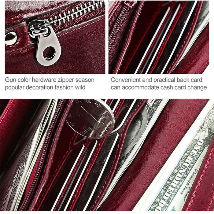 3559 Antimagnetic RFID Multi-function Zipper Retro Top-grain Leather Lady Purse Wallet (Blue)